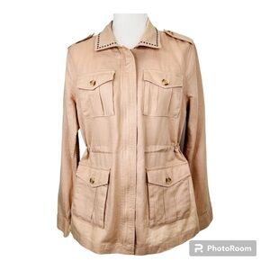 Lucky Brand Tan Linen Blend Utility/ Miliary Style Jacket Size Medium